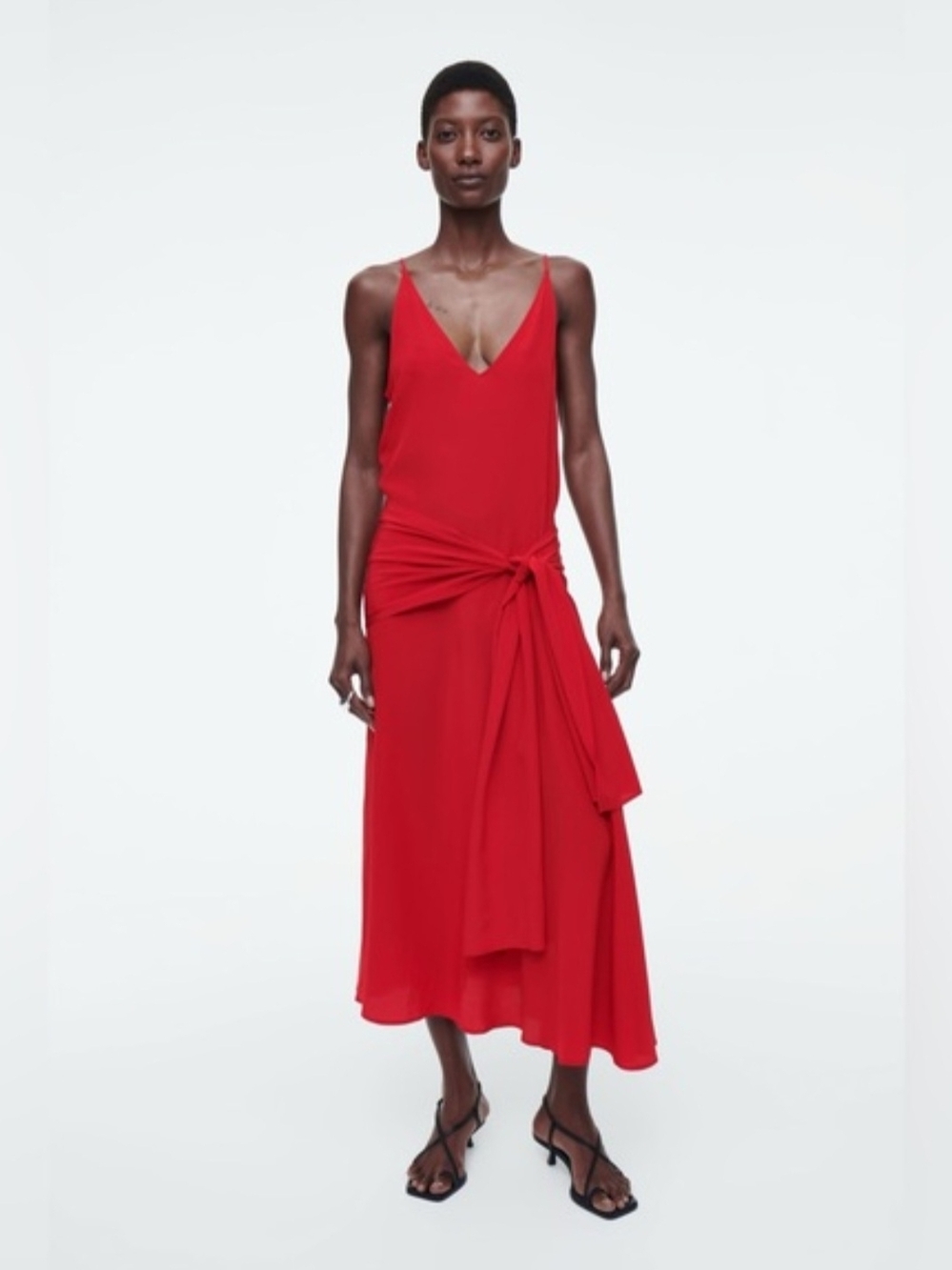 COS Red V-Neck Tie-Waist Maxi Dress